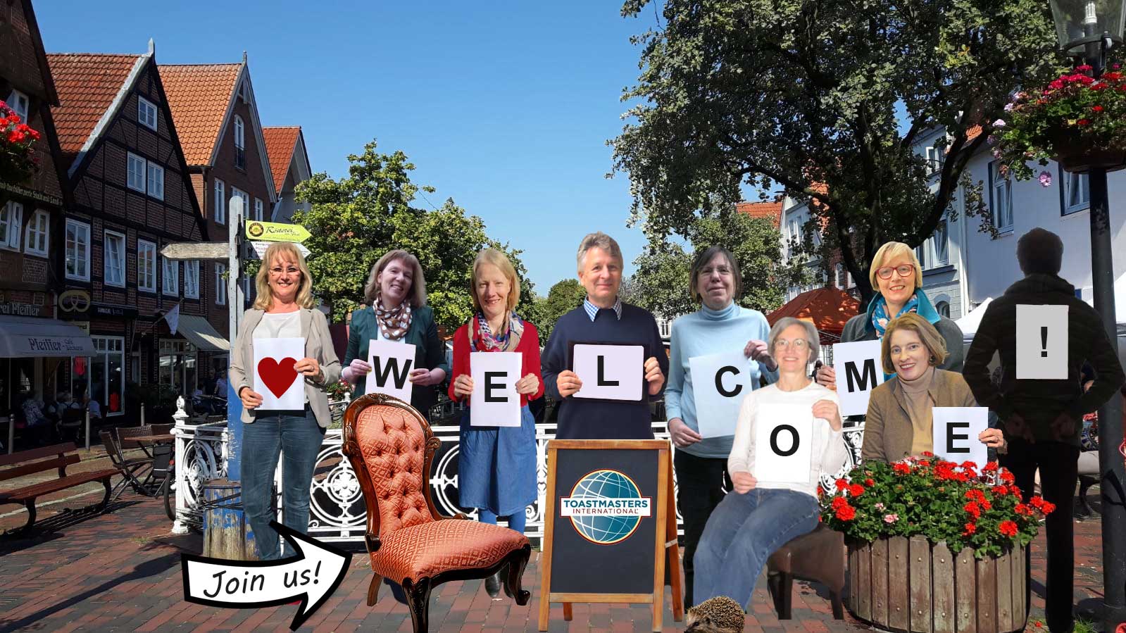 A group photo of the Hedgehog Toastmasters club in Buxtehude