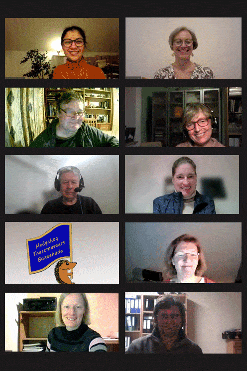 Hedgehog Toastmasters Buxtehude: a screenshot of an online club meeting