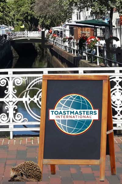 Pavement sign at the Fleth in Buxtehude advertising the Toastmasters Buxtehude